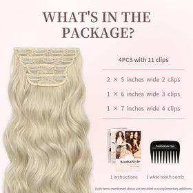 KooKaStyle Clip-in Hair Extensions 4 pieces with clips