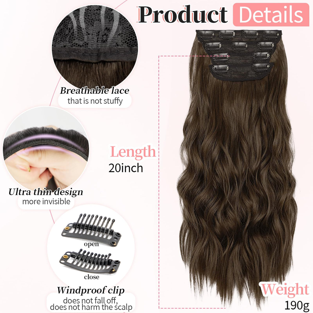 KooKaStyle Clip-in Hair Extensions 5 inch weft with clips