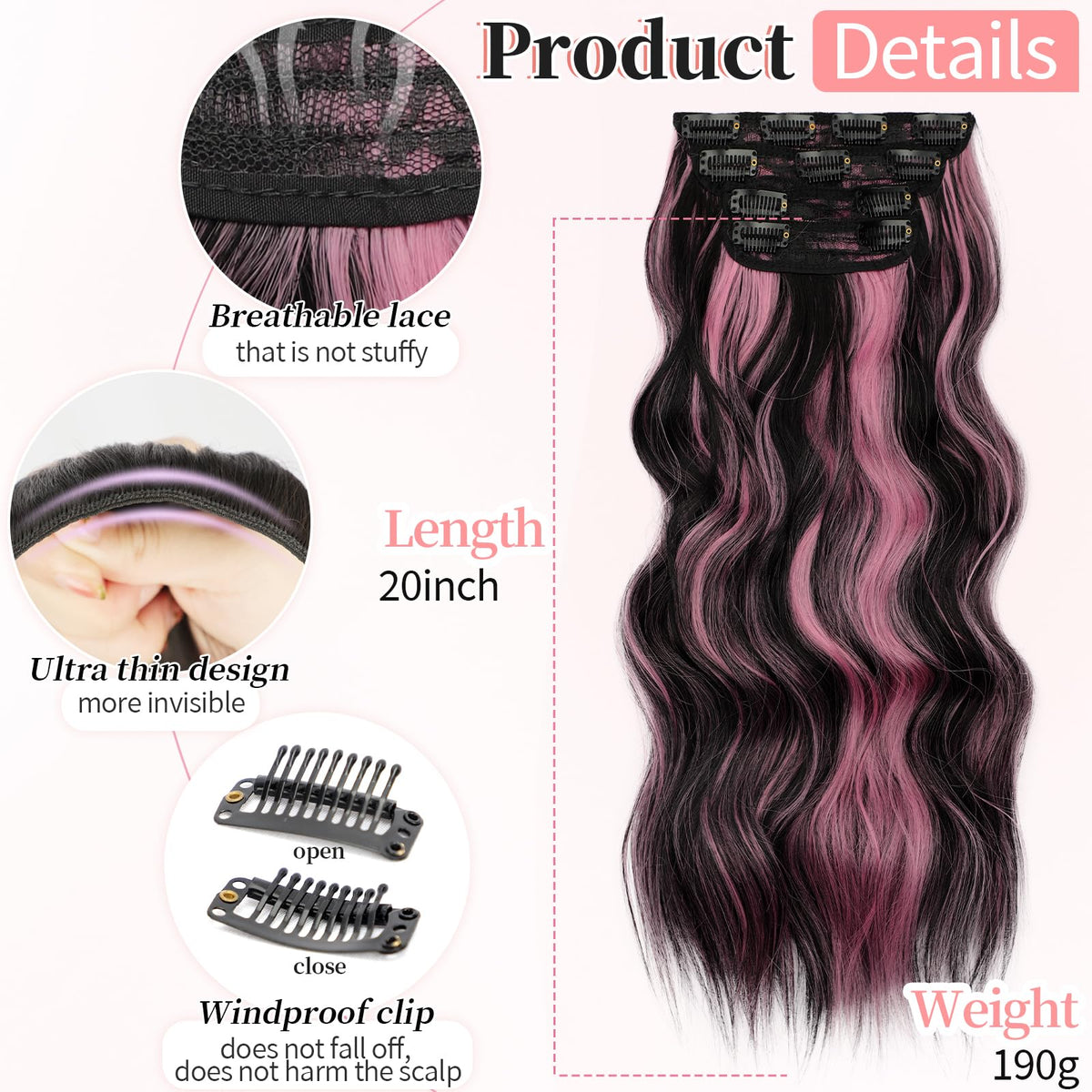 KooKaStyle clip-in hair extensions 5-inch wide weft with clips