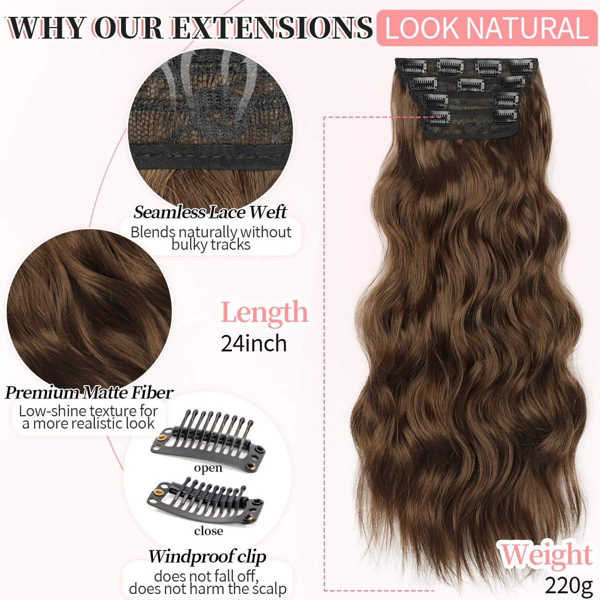 KooKaStyle Clip-in Hair Extensions 5 inch wide weft with two clips