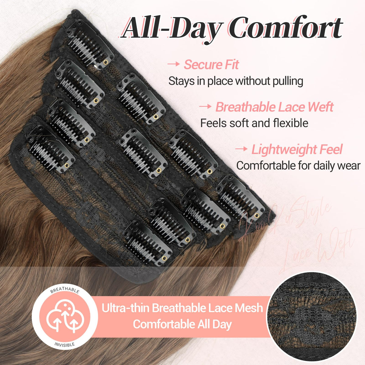 KooKaStyle Clip-in Hair Extensions 6 inch wide weft with three clips