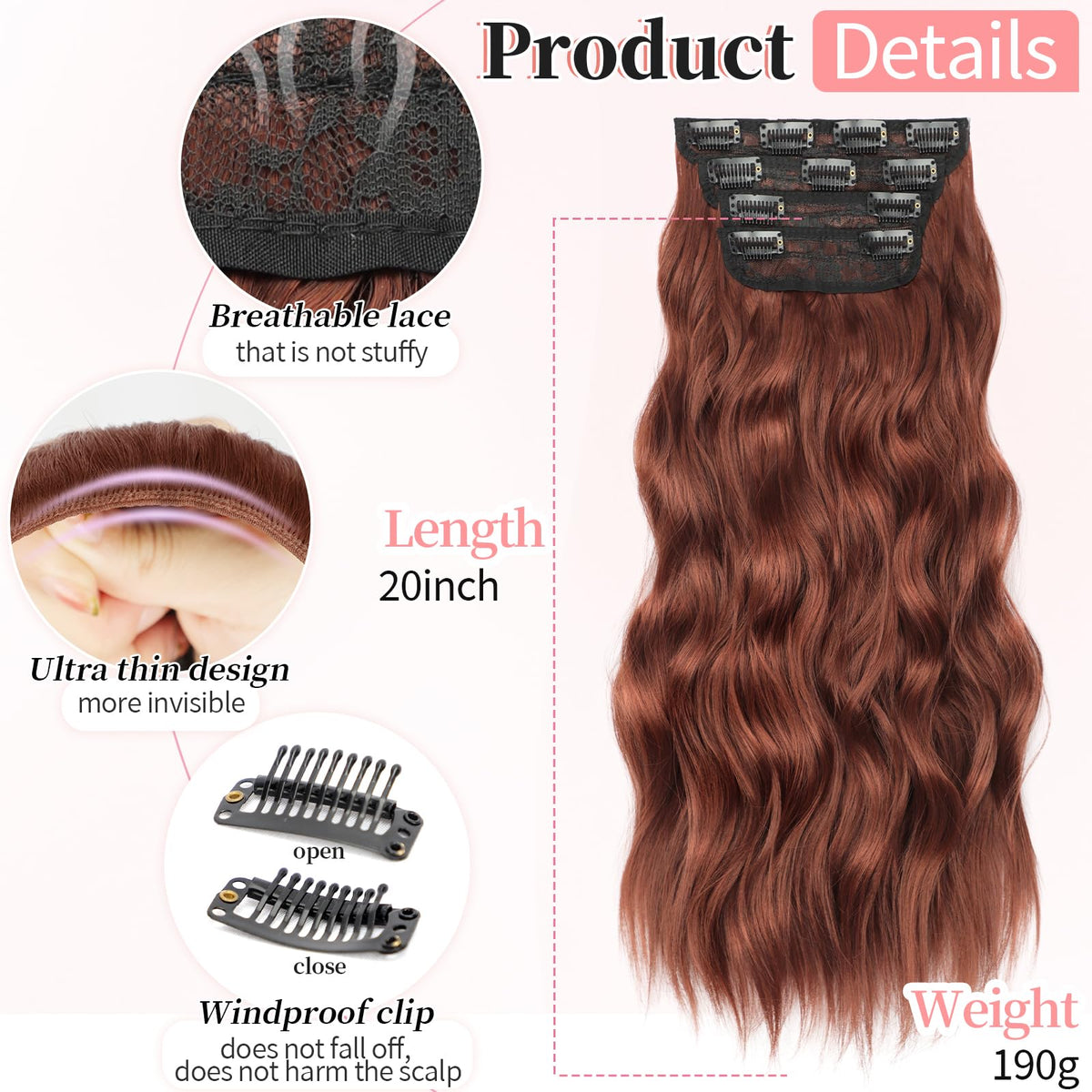 KooKaStyle clip-in hair extensions showing 5-inch and 6-inch wefts