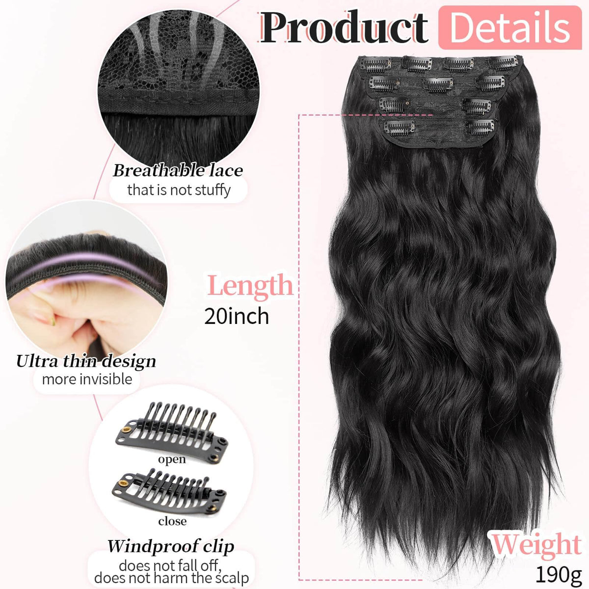 KooKaStyle Clip in Hair Extensions showing natural wave