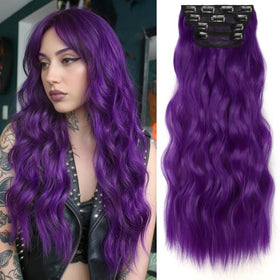 KooKaStyle Clip in Synthetic Hair Extensions Electric Purple front view