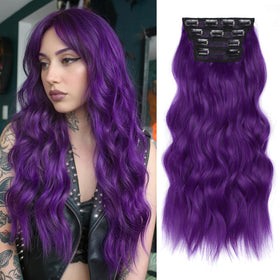 KooKaStyle Clip in Synthetic Hair Extensions Electric Purple front view