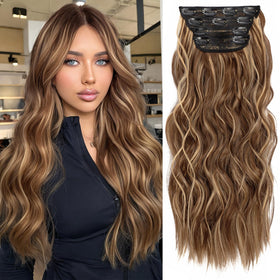 KooKaStyle Clip in Synthetic Hair Extensions front view in honey blonde