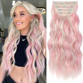 KooKaStyle Clip in Synthetic Hair Extensions front view with wavy texture