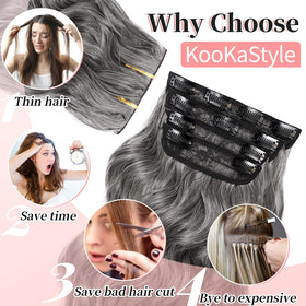 KooKaStyle Clip-in Synthetic Hair Extensions Grey Sliver back view