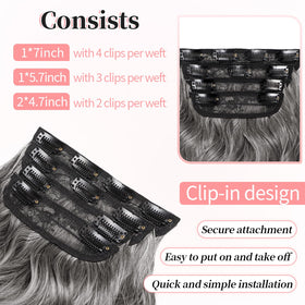 KooKaStyle Clip-in Synthetic Hair Extensions Grey Sliver close-up of clips
