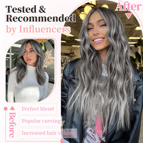 KooKaStyle Clip-in Synthetic Hair Extensions Grey Sliver styling options