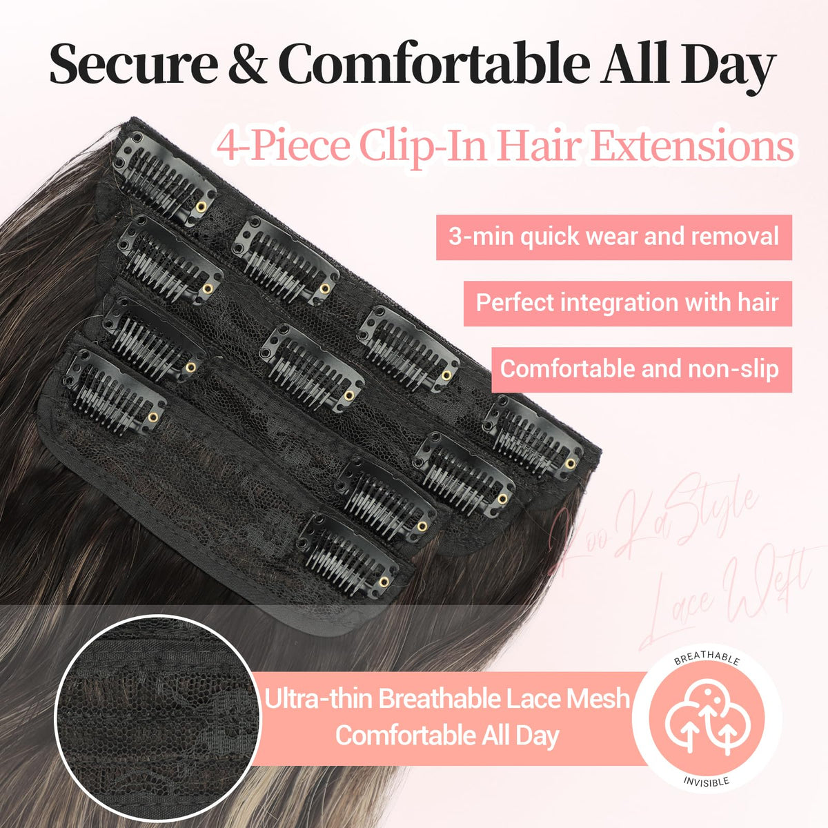 KooKaStyle Clip in Synthetic Hair Extensions packaging and contents