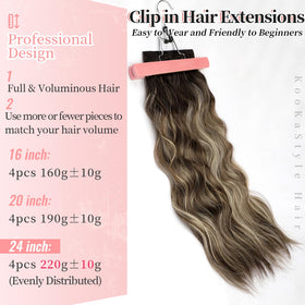 KooKaStyle Clip in Synthetic Hair Extensions showing different widths