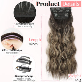 KooKaStyle Clip in Synthetic Hair Extensions side view showing length