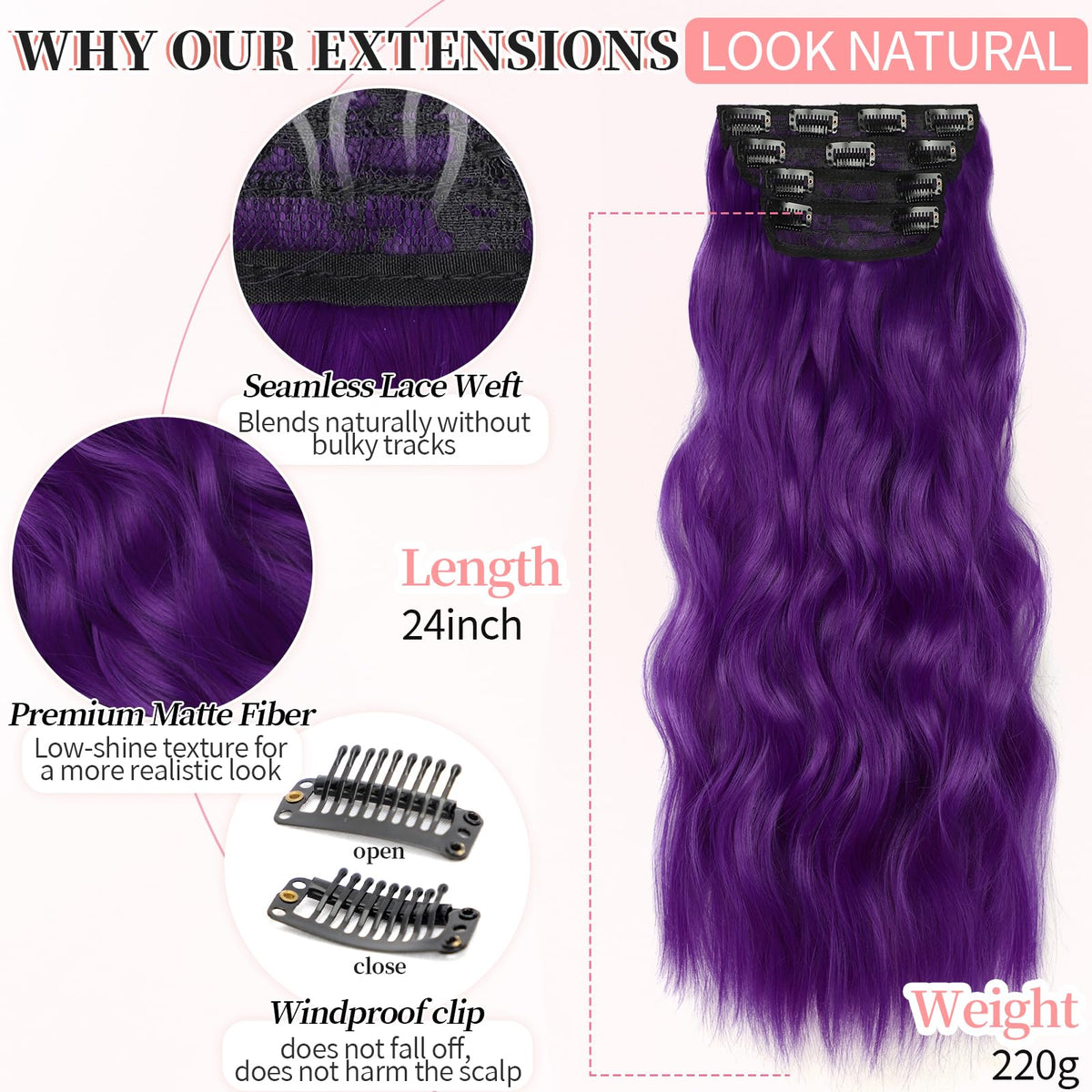 KooKaStyle Electric Purple Hair Extensions in packaging