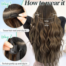 KooKaStyle Hair Extensions 16" Balayage close-up of clips