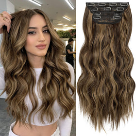 KooKaStyle Hair Extensions 16" Balayage in Chocolate Brown to Caramel Blonde front view