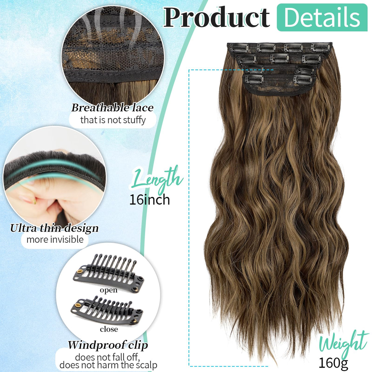 KooKaStyle Hair Extensions 16" Balayage wefts showing clip details