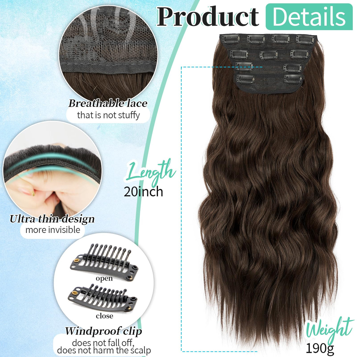 KooKaStyle hair extensions 5 inch wide weft with two clips
