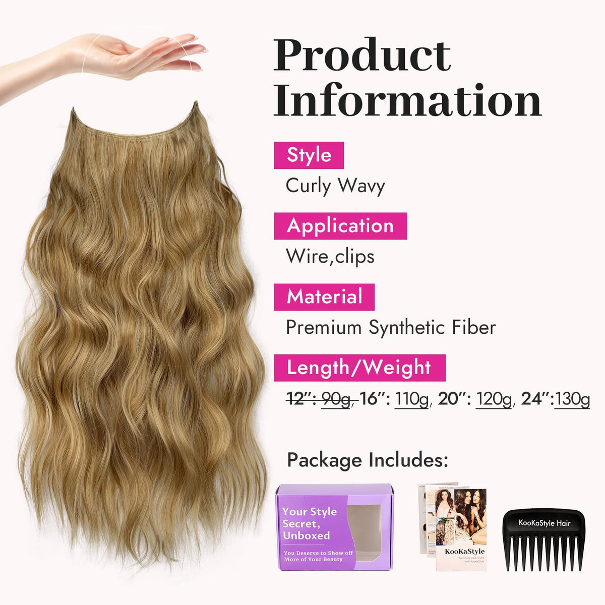 KooKaStyle hair extensions showing clips and wire