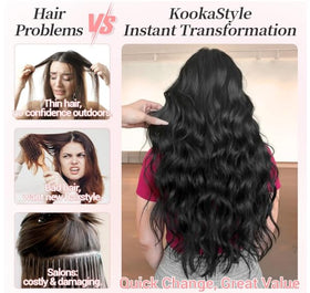 KooKaStyle hair extensions styled in a wavy look