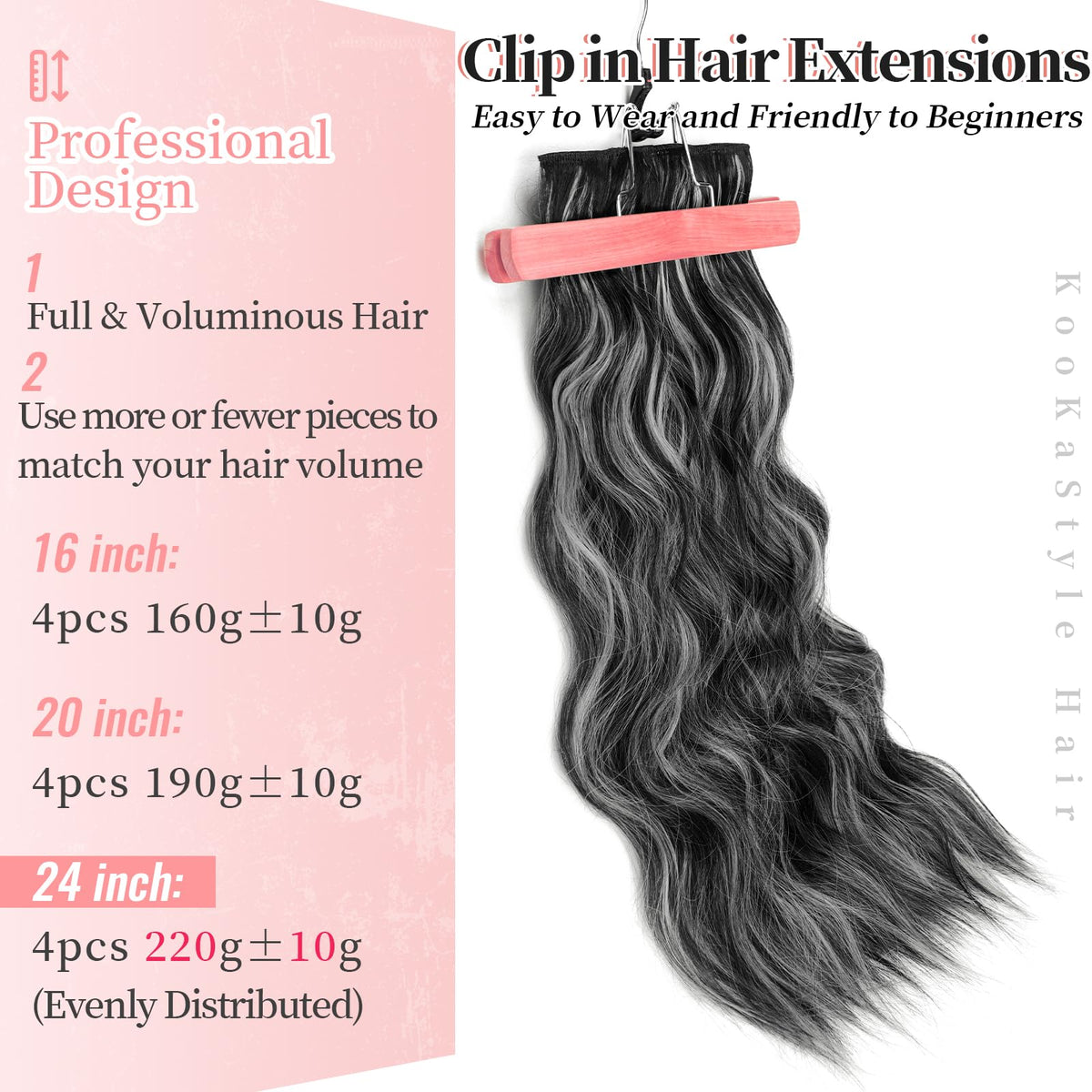 KooKaStyle hair extensions styled in wavy hair