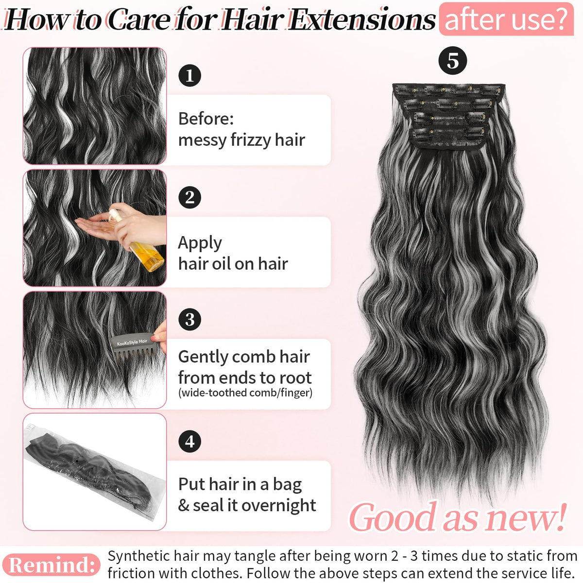 KooKaStyle hair extensions with care instructions