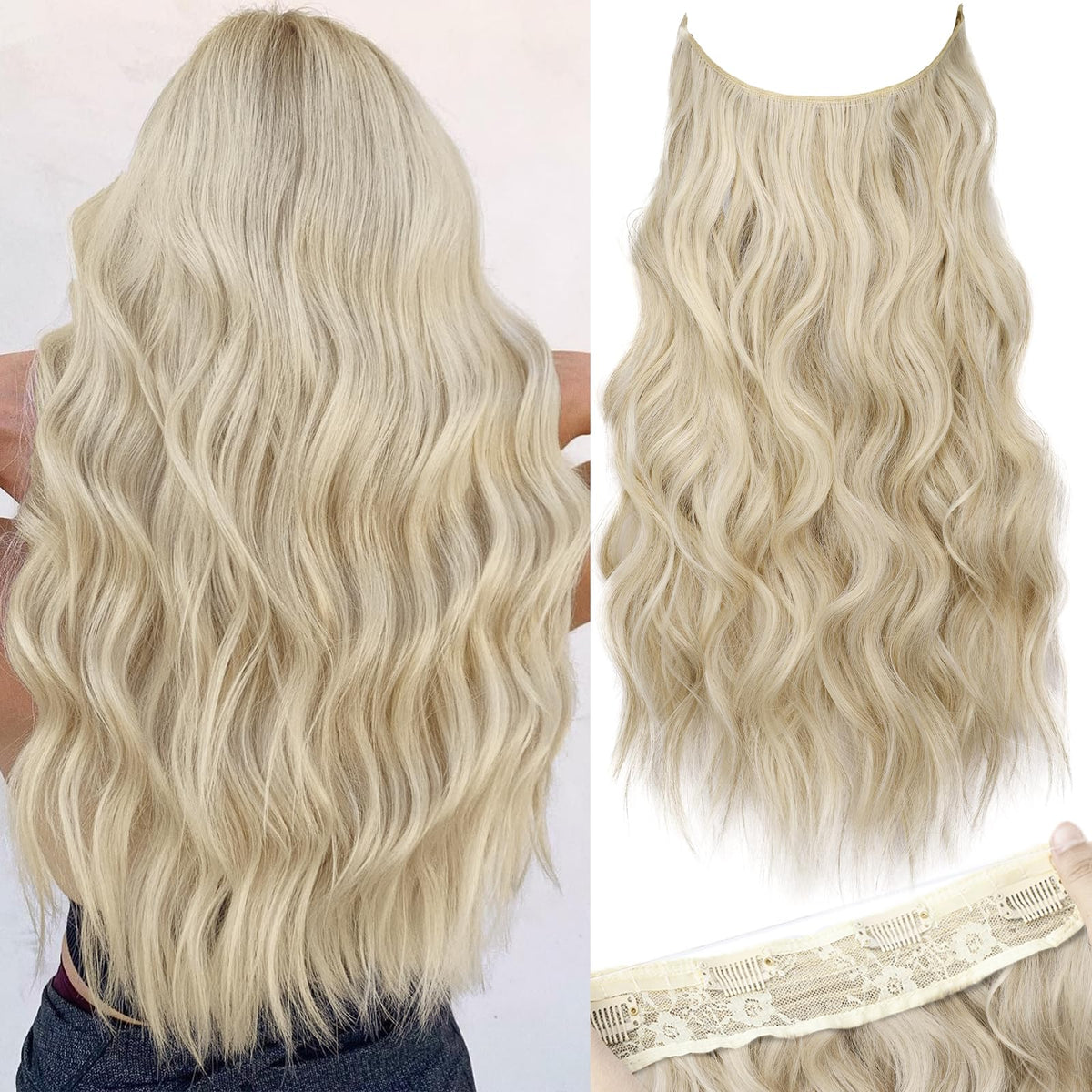 KooKaStyle Invisible Wire Hair Extensions light brown mix platinum blonde front view