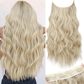 KooKaStyle Invisible Wire Hair Extensions light brown mix platinum blonde front view
