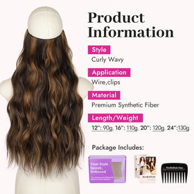 KooKaStyle Invisible Wire Hair Extensions with transparent headband and clips