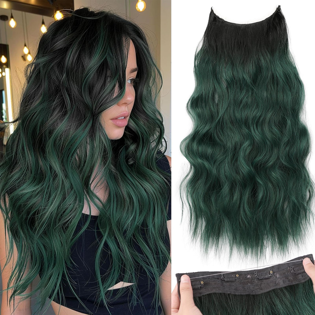 KooKaStyle Ombre Emerald Green Hair Extensions front view