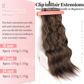 KooKaStyle Wavy Clip in Hair Extensions 16-inch balayage dark brown to chestnut packaging