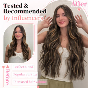 KooKaStyle Wavy Clip in Hair Extensions 16-inch balayage dark brown to chestnut in natural light