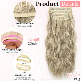 KooKaStyle Wavy Clip in Hair Extensions 20-inch Ashy Beige Blonde back view