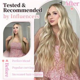 KooKaStyle Wavy Clip in Hair Extensions 20-inch Ashy Beige Blonde close-up of clips