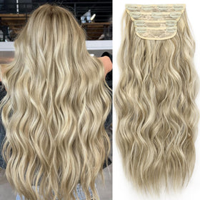 KooKaStyle Wavy Clip in Hair Extensions 20-inch Ashy Beige Blonde front view
