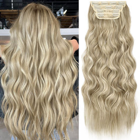 KooKaStyle Wavy Clip in Hair Extensions 24-inch Ashy Beige Blonde front view