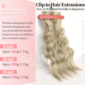 KooKaStyle Wavy Clip in Hair Extensions 24-inch Ashy Beige Blonde texture
