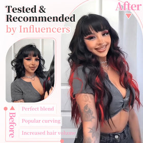 KooKaStyle Wavy Clip in Hair Extensions 24-inch black mix red highlights with care instructions