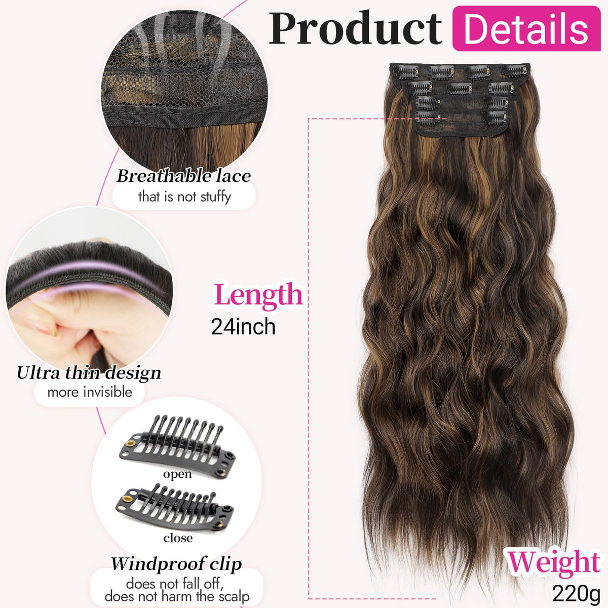 KooKaStyle Wavy Clip in Hair Extensions 5-inch clip weft