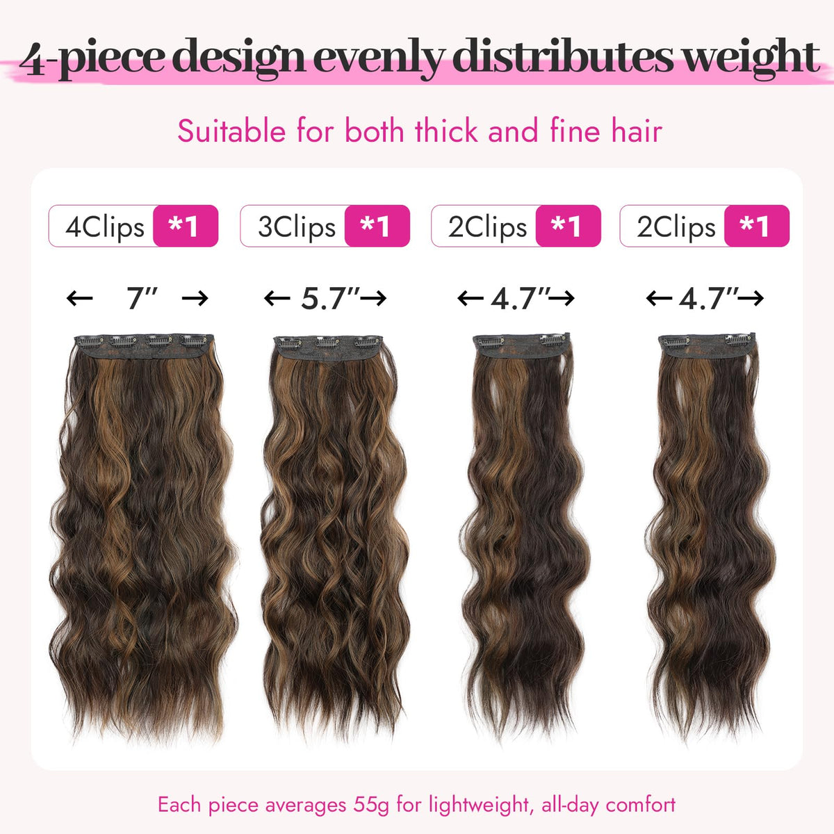 KooKaStyle Wavy Clip in Hair Extensions 6-inch clip weft