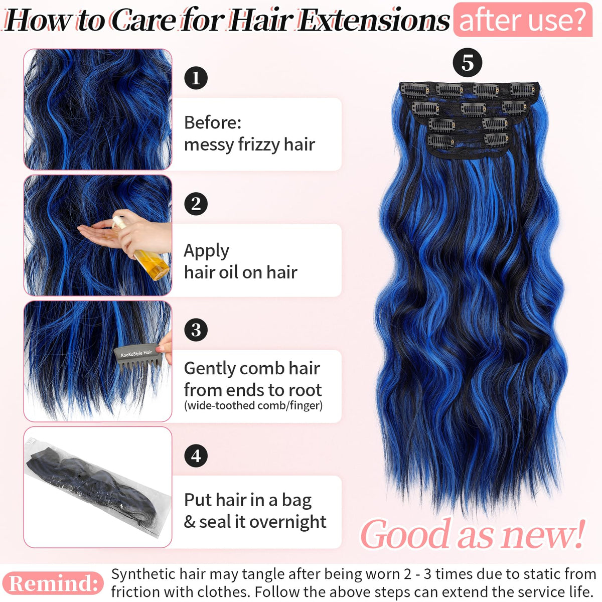 KooKaStyle Wavy Clip in Hair Extensions in Blue - Black Streak on a model