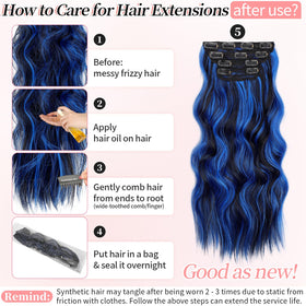 KooKaStyle Wavy Clip in Hair Extensions in Blue - Black Streak on a model