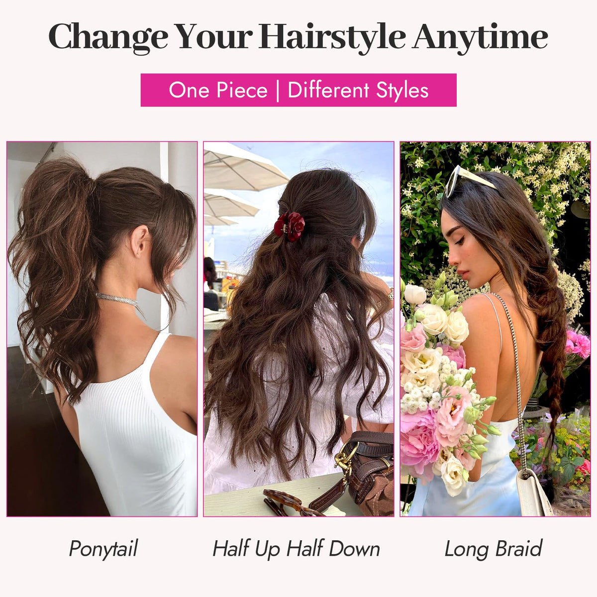 KooKaStyle Wavy Hair Extensions 20" Dark Brown back view