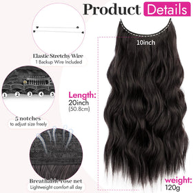 KooKaStyle Wavy Hair Extensions 20" Dark Brown close-up of clips