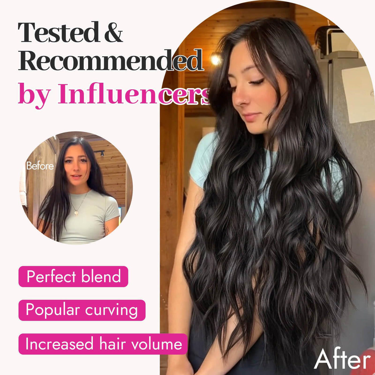 KooKaStyle Wavy Hair Extensions 20 inch Black back view