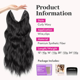 KooKaStyle Wavy Hair Extensions 20 inch Black showing clips