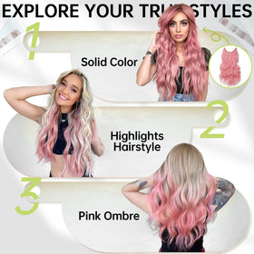 KooKaStyle Wavy Hair Extensions Sakura Pink close-up of clips