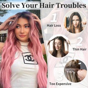 KooKaStyle Wavy Hair Extensions Sakura Pink on display