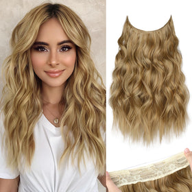 KooKaStyle Wavy Invisible Wire & Clip In Hair Extensions Honey Blonde front view