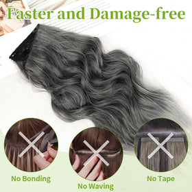 KooKaStyle Wavy Invisible Wire Clip In Hair Extensions on model
